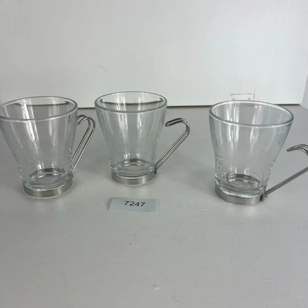Vintage Bormioli Rocco Vitrosa Cappuccino Cups Wire Handle Tempered Glass Italy